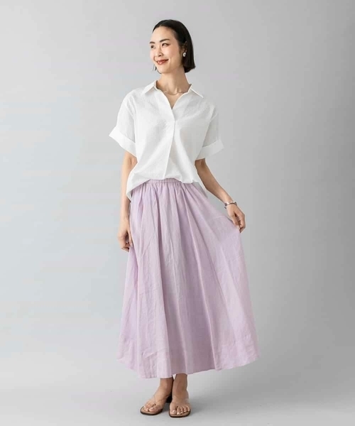MICHEL KLEIN（ミッシェル・クラン）の「[セットアップ対応]リネンフレアスカート（スカート・レディース・ブラウン/ライラック/グレー/クリーム・40/38）」の12枚目の写真