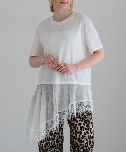 ZAKKA-BOX（ザッカボックス）の「シアーレイヤードレーストップス（Tシャツ/カットソー・レディース・ホワイト系その他/ブラック系その他/ブラック/ホワイト・FREE）」の12枚目の写真
