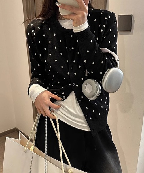 MEMECLE（メメクル）の「【 MEMECLE / メメクル 】ドット ニットカーディガン（Tシャツ/カットソー・レディース・グレー/ブラック・FREE）」の5枚目の写真
