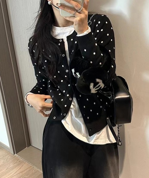 MEMECLE（メメクル）の「【 MEMECLE / メメクル 】ドット ニットカーディガン（Tシャツ/カットソー・レディース・グレー/ブラック・FREE）」の8枚目の写真
