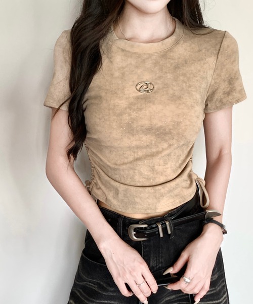 Sibra(シブラ)の「きらきら 綿95%ラメサイドギャザー半袖トップス(Tシャツ/カットソー・レディース・ホワイト/ベージュ/ブラック・M)」の20枚目の写真