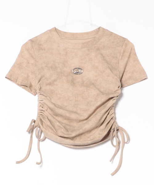 Sibra(シブラ)の「きらきら 綿95%ラメサイドギャザー半袖トップス(Tシャツ/カットソー・レディース・ホワイト/ベージュ/ブラック・M)」の13枚目の写真