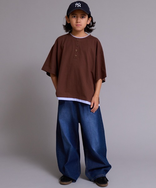 PAIRMANON STREET(ペアマノンストリート)の「【90-160cm】【綿100%】レイヤード風 半袖 Tシャツ【PAIRMANON STREET】(Tシャツ/カットソー・キッズ・ブラック/ネイビー/ブラウン/ブルー・90/160/100/150/140/130/120/110)」の17枚目の写真