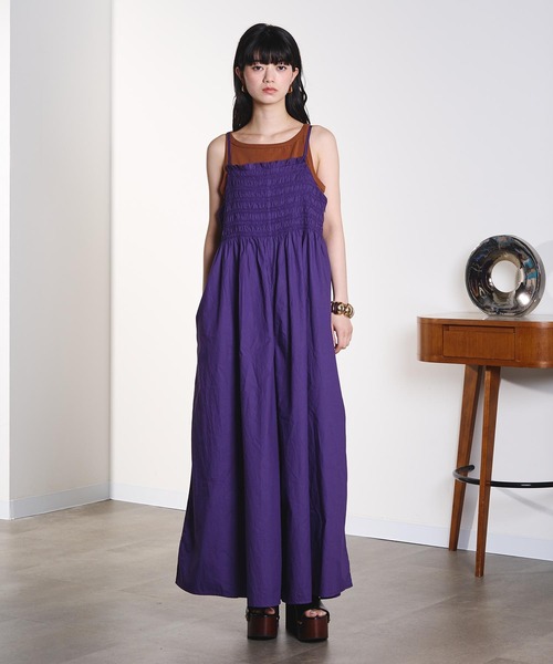 ROSE BUD(ローズバッド)の「SHIRRING ALL IN ONE(つなぎ/オールインワン・レディース・ブラック/パープル・ONE SIZE)」の3枚目の写真