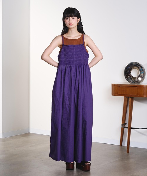 ROSE BUD(ローズバッド)の「SHIRRING ALL IN ONE(つなぎ/オールインワン・レディース・ブラック/パープル・ONE SIZE)」の4枚目の写真