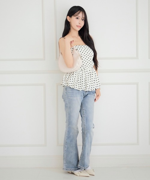 ALLuRing ChaRm(アリュリングチャーム)の「Dot Peplum Bandeau Top / ドットペプラムバンドゥトップ(チューブトップ・レディース・ブラック/ホワイト・FREE)」の15枚目の写真