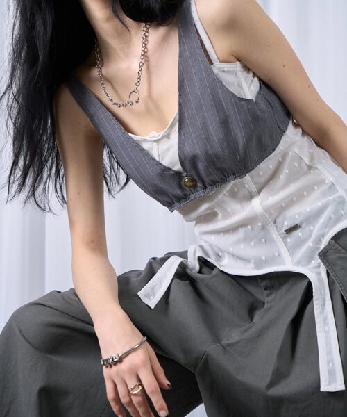 Six M(シックスエム)の「【SixM 】 Stripe Bustier(シャツ/ブラウス・レディース・ネイビー/グレー・FREE)」の4枚目の写真