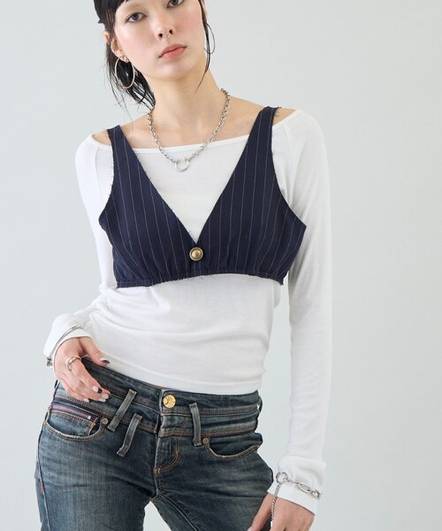 Six M(シックスエム)の「【SixM 】 Stripe Bustier(シャツ/ブラウス・レディース・ネイビー/グレー・FREE)」の10枚目の写真