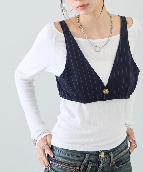 Six M(シックスエム)の「【SixM 】 Stripe Bustier(シャツ/ブラウス・レディース・ネイビー/グレー・FREE)」の12枚目の写真