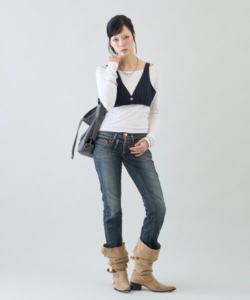 Six M(シックスエム)の「【SixM 】 Stripe Bustier(シャツ/ブラウス・レディース・ネイビー/グレー・FREE)」の14枚目の写真