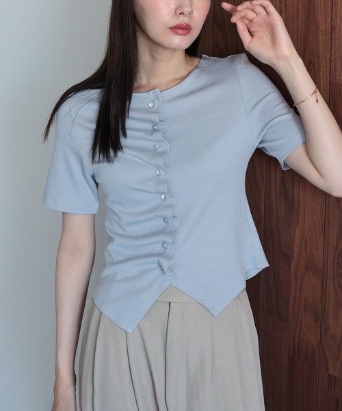J by blue(ジェイバイブルー)の「《新色追加》フロントギャザーリブカットソー(Tシャツ/カットソー・レディース・ブラック/ブルー/オフホワイト/ブラウン・MEDIUM)」の13枚目の写真