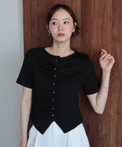 J by blue(ジェイバイブルー)の「《新色追加》フロントギャザーリブカットソー(Tシャツ/カットソー・レディース・ブラック/ブルー/オフホワイト/ブラウン・MEDIUM)」の22枚目の写真