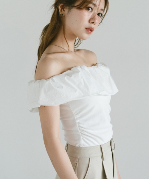 VANNIE U(ヴァニーユー)の「2wayフリルオフショルダーカットソー(バレッタ/ヘアクリップ・レディース・ピンク/ホワイト・FREE)」の7枚目の写真