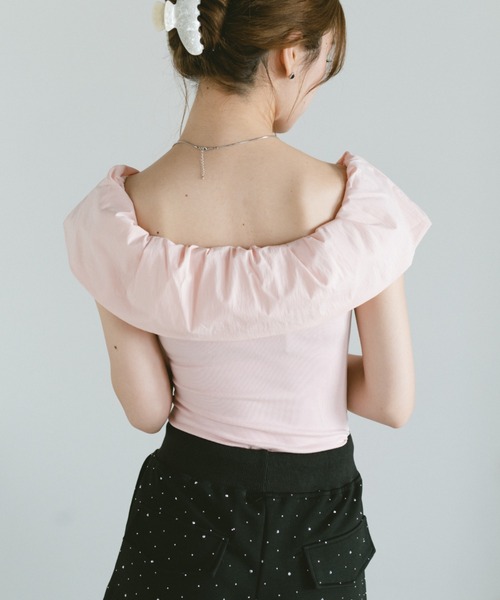 VANNIE U(ヴァニーユー)の「2wayフリルオフショルダーカットソー(バレッタ/ヘアクリップ・レディース・ピンク/ホワイト・FREE)」の10枚目の写真
