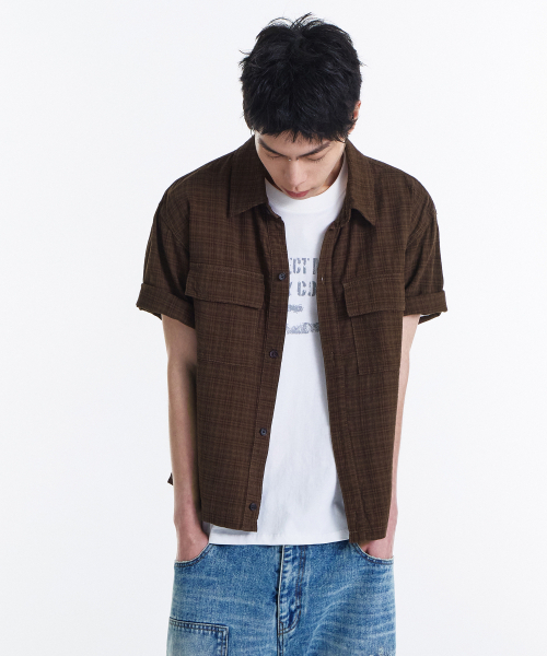KICHUL(キチョル)の「Grain Crop Check Shirt (Brown)(シャツ/ブラウス・メンズ・その他・LARGE/MEDIUM/SMALL)」の3枚目の写真