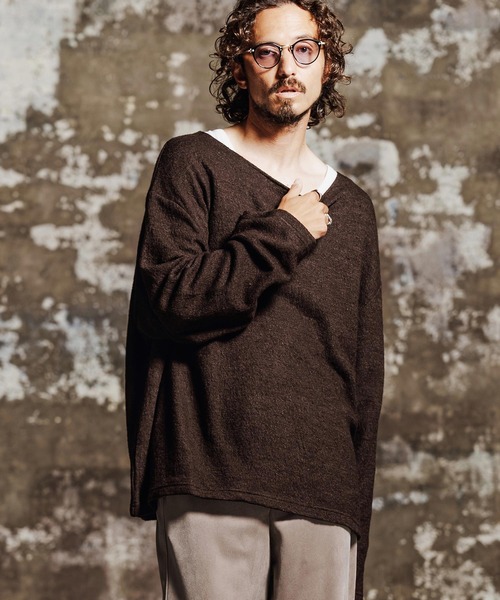 Jih Nunc（ジーヌンク）の「mlt5763- ウール混起毛ボートネックカットソー(JIH-R1198)（Tシャツ/カットソー・メンズ・グレー/ブラック/ブラウン/パープル・L/M/S）」の3枚目の写真