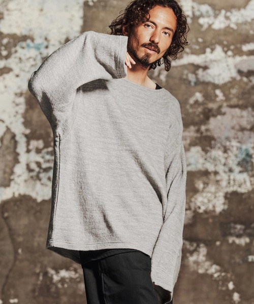Jih Nunc（ジーヌンク）の「mlt5763- ウール混起毛ボートネックカットソー(JIH-R1198)（Tシャツ/カットソー・メンズ・グレー/ブラック/ブラウン/パープル・L/M/S）」の2枚目の写真