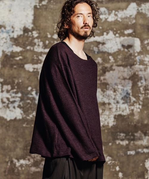 Jih Nunc（ジーヌンク）の「mlt5763- ウール混起毛ボートネックカットソー(JIH-R1198)（Tシャツ/カットソー・メンズ・グレー/ブラック/ブラウン/パープル・L/M/S）」の5枚目の写真