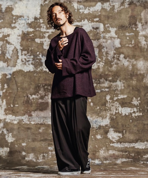 Jih Nunc（ジーヌンク）の「mlt5763- ウール混起毛ボートネックカットソー(JIH-R1198)（Tシャツ/カットソー・メンズ・グレー/ブラック/ブラウン/パープル・L/M/S）」の6枚目の写真
