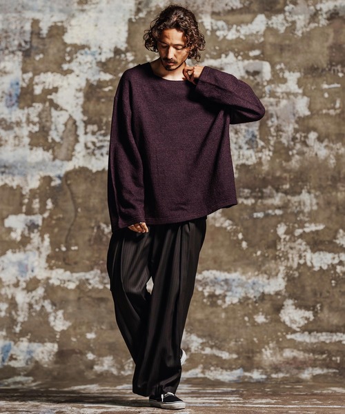 Jih Nunc（ジーヌンク）の「mlt5763- ウール混起毛ボートネックカットソー(JIH-R1198)（Tシャツ/カットソー・メンズ・グレー/ブラック/ブラウン/パープル・L/M/S）」の7枚目の写真