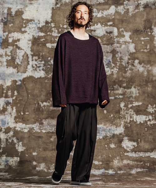 Jih Nunc（ジーヌンク）の「mlt5763- ウール混起毛ボートネックカットソー(JIH-R1198)（Tシャツ/カットソー・メンズ・グレー/ブラック/ブラウン/パープル・L/M/S）」の8枚目の写真