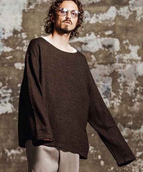 Jih Nunc（ジーヌンク）の「mlt5763- ウール混起毛ボートネックカットソー(JIH-R1198)（Tシャツ/カットソー・メンズ・グレー/ブラック/ブラウン/パープル・L/M/S）」の9枚目の写真
