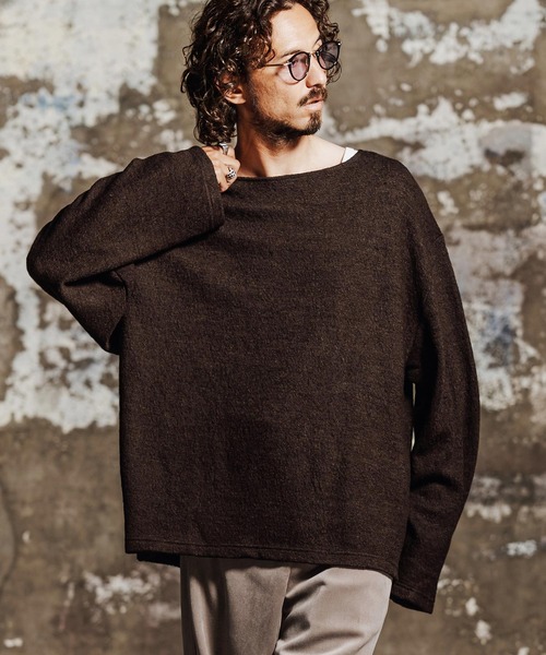 Jih Nunc（ジーヌンク）の「mlt5763- ウール混起毛ボートネックカットソー(JIH-R1198)（Tシャツ/カットソー・メンズ・グレー/ブラック/ブラウン/パープル・L/M/S）」の10枚目の写真