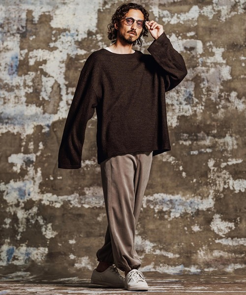 Jih Nunc（ジーヌンク）の「mlt5763- ウール混起毛ボートネックカットソー(JIH-R1198)（Tシャツ/カットソー・メンズ・グレー/ブラック/ブラウン/パープル・L/M/S）」の11枚目の写真