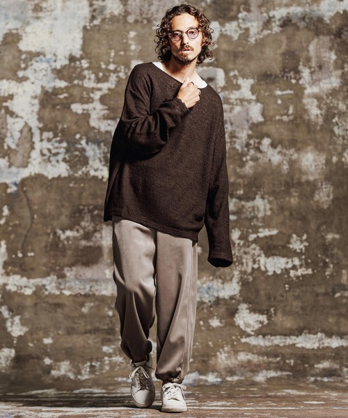 Jih Nunc（ジーヌンク）の「mlt5763- ウール混起毛ボートネックカットソー(JIH-R1198)（Tシャツ/カットソー・メンズ・グレー/ブラック/ブラウン/パープル・L/M/S）」の12枚目の写真