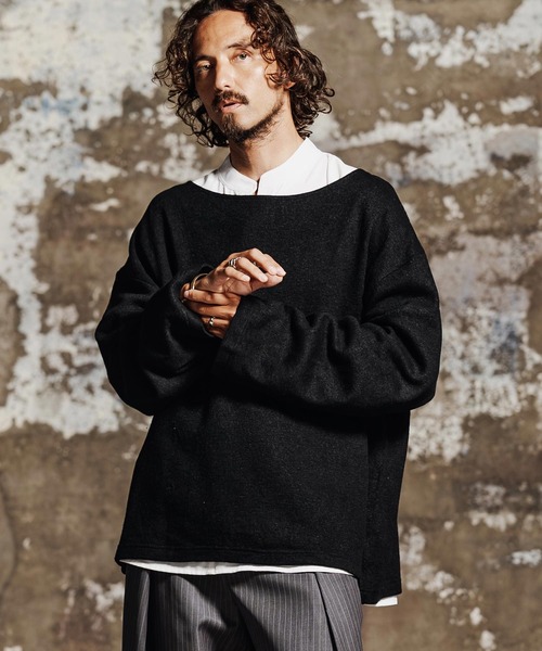 Jih Nunc（ジーヌンク）の「mlt5763- ウール混起毛ボートネックカットソー(JIH-R1198)（Tシャツ/カットソー・メンズ・グレー/ブラック/ブラウン/パープル・L/M/S）」の15枚目の写真