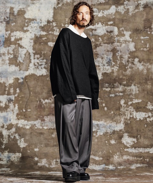 Jih Nunc（ジーヌンク）の「mlt5763- ウール混起毛ボートネックカットソー(JIH-R1198)（Tシャツ/カットソー・メンズ・グレー/ブラック/ブラウン/パープル・L/M/S）」の16枚目の写真