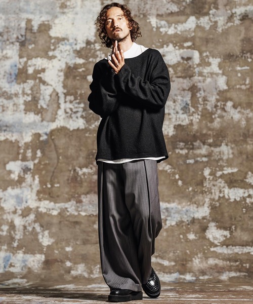 Jih Nunc（ジーヌンク）の「mlt5763- ウール混起毛ボートネックカットソー(JIH-R1198)（Tシャツ/カットソー・メンズ・グレー/ブラック/ブラウン/パープル・L/M/S）」の17枚目の写真