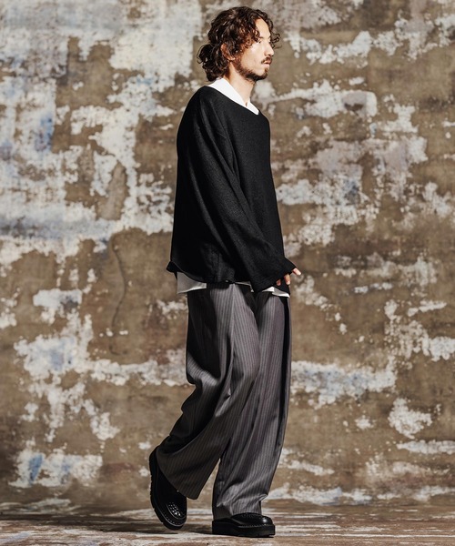 Jih Nunc（ジーヌンク）の「mlt5763- ウール混起毛ボートネックカットソー(JIH-R1198)（Tシャツ/カットソー・メンズ・グレー/ブラック/ブラウン/パープル・L/M/S）」の18枚目の写真