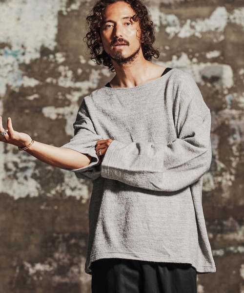 Jih Nunc（ジーヌンク）の「mlt5763- ウール混起毛ボートネックカットソー(JIH-R1198)（Tシャツ/カットソー・メンズ・グレー/ブラック/ブラウン/パープル・L/M/S）」の19枚目の写真