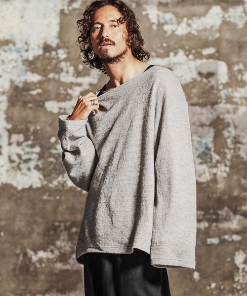 Jih Nunc（ジーヌンク）の「mlt5763- ウール混起毛ボートネックカットソー(JIH-R1198)（Tシャツ/カットソー・メンズ・グレー/ブラック/ブラウン/パープル・L/M/S）」の20枚目の写真