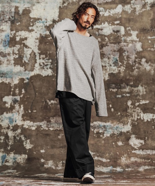 Jih Nunc（ジーヌンク）の「mlt5763- ウール混起毛ボートネックカットソー(JIH-R1198)（Tシャツ/カットソー・メンズ・グレー/ブラック/ブラウン/パープル・L/M/S）」の21枚目の写真