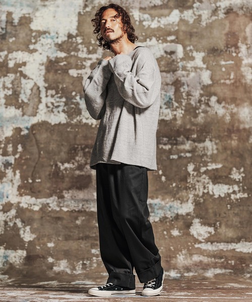 Jih Nunc（ジーヌンク）の「mlt5763- ウール混起毛ボートネックカットソー(JIH-R1198)（Tシャツ/カットソー・メンズ・グレー/ブラック/ブラウン/パープル・L/M/S）」の22枚目の写真