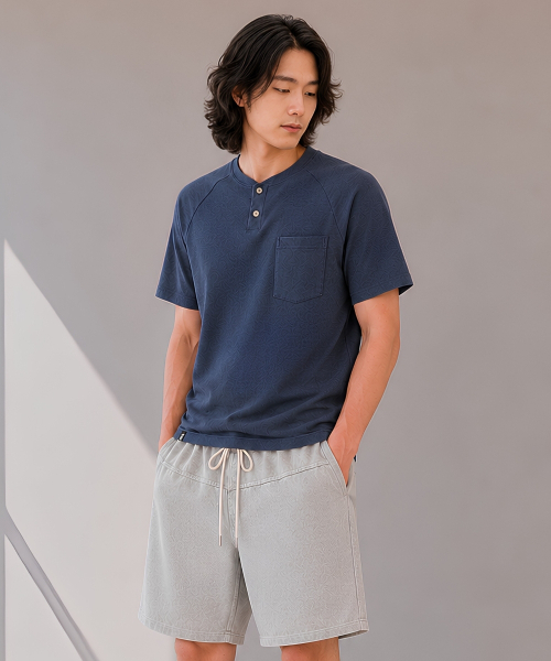 CUSTOMUS(カスタムアース)の「男性用シングルヘンリーネック半袖Tシャツ CXS26MKRT502 NAV(Tシャツ/カットソー・メンズ・ネイビー・X-LARGE/LARGE/MEDIUM)」の1枚目の写真