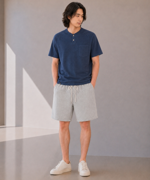 CUSTOMUS(カスタムアース)の「男性用シングルヘンリーネック半袖Tシャツ CXS26MKRT502 NAV(Tシャツ/カットソー・メンズ・ネイビー・X-LARGE/LARGE/MEDIUM)」の2枚目の写真