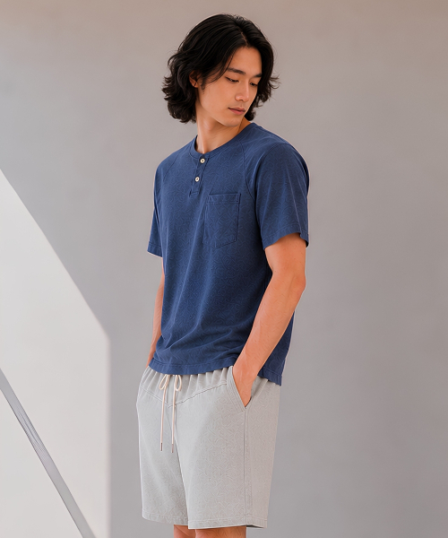 CUSTOMUS(カスタムアース)の「男性用シングルヘンリーネック半袖Tシャツ CXS26MKRT502 NAV(Tシャツ/カットソー・メンズ・ネイビー・X-LARGE/LARGE/MEDIUM)」の4枚目の写真