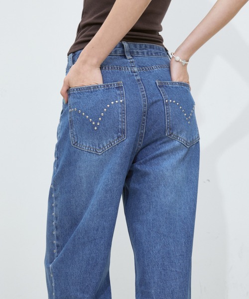 Rohwel(ローウェル)の「Stud Line Straight Denim / スタッズラインストレートデニム(デニムパンツ・レディース・ブルー/ブラック・SMALL/MEDIUM)」の8枚目の写真