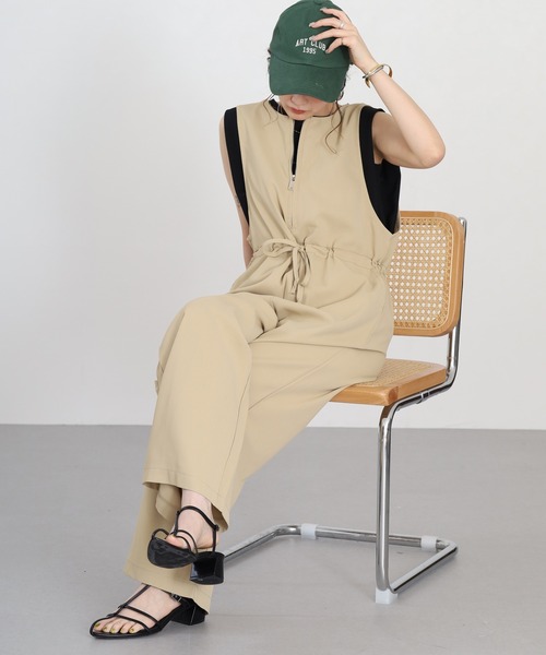 FUNALIVE(ファンアライブ)の「フロントジップオールインワン(つなぎ/オールインワン・レディース・ベージュ・FREE)」の3枚目の写真