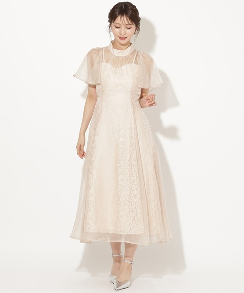 AND COUTURE（アンドクチュール）の「シアーオーガンジー×レースレイヤードドレス（ドレス・レディース・ネイビー/ベージュ/ブラック・FREE）」の3枚目の写真