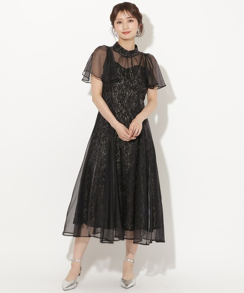 AND COUTURE（アンドクチュール）の「シアーオーガンジー×レースレイヤードドレス（ドレス・レディース・ネイビー/ベージュ/ブラック・FREE）」の2枚目の写真