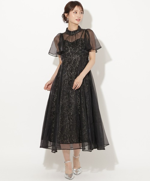 AND COUTURE（アンドクチュール）の「シアーオーガンジー×レースレイヤードドレス（ドレス・レディース・ネイビー/ベージュ/ブラック・FREE）」の4枚目の写真