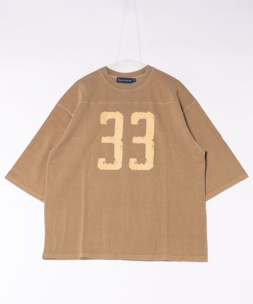 many men many mind(メニーメンメニーマインド)の「/many men many mind/ピグメント ナンバリングプリント5分袖TEE(Tシャツ/カットソー・メンズ・ベージュ・LARGE)」の1枚目の写真