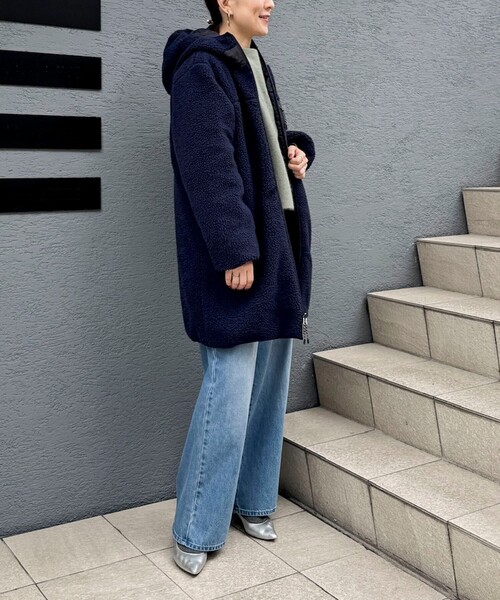 NOLLEY’S（ノーリーズ）の「◇【WEB限定】【TAION/タイオン】ボア×ダウンフードロングダ(リバーシブル)（ダウンジャケット/コート・レディース・ネイビー/ブラック・S/M）」の18枚目の写真