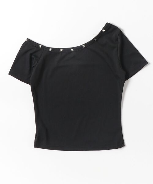 gossip!ロサンゼルス(ゴシップロサンゼルス)の「【Y2Kガーリー】 アンバランスショルダーTシャツ(Tシャツ/カットソー・レディース・ブラック/ホワイト・M)」の3枚目の写真