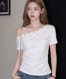 【Y2Kガーリー】 アンバランスショルダーTシャツ