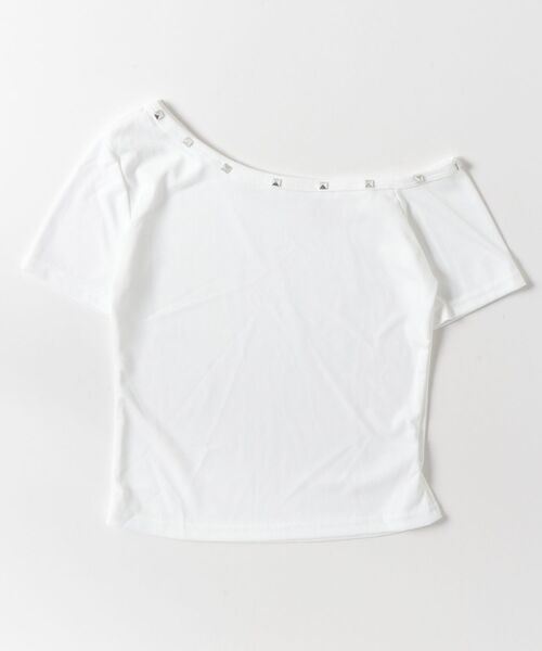 gossip!ロサンゼルス(ゴシップロサンゼルス)の「【Y2Kガーリー】 アンバランスショルダーTシャツ(Tシャツ/カットソー・レディース・ブラック/ホワイト・M)」の14枚目の写真